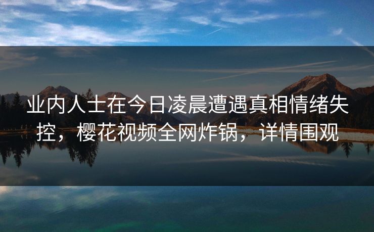 业内人士在今日凌晨遭遇真相情绪失控，樱花视频全网炸锅，详情围观